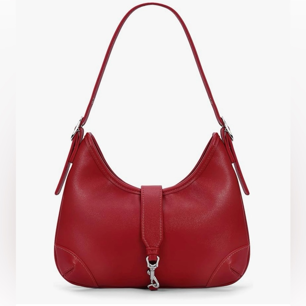 Red Leather Shoulder Bag Half Moon Faux Leather